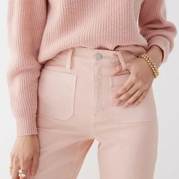 J. CREW Light Pink High-rise Full-Length Garment-Dyed Flare Jean Sz 29 - Picture 3 of 8